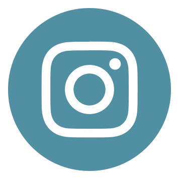 Instagram logo with a teal background and white camera outline.