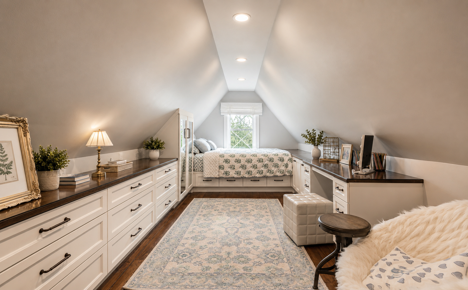 Loft bedroom with angled ceilings