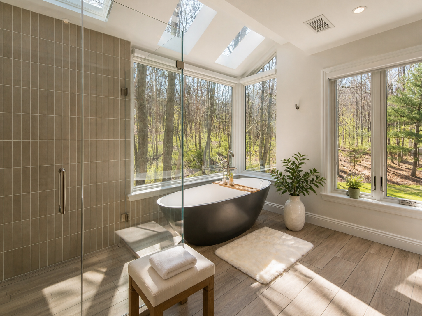 Updated bathroom with beautiful light