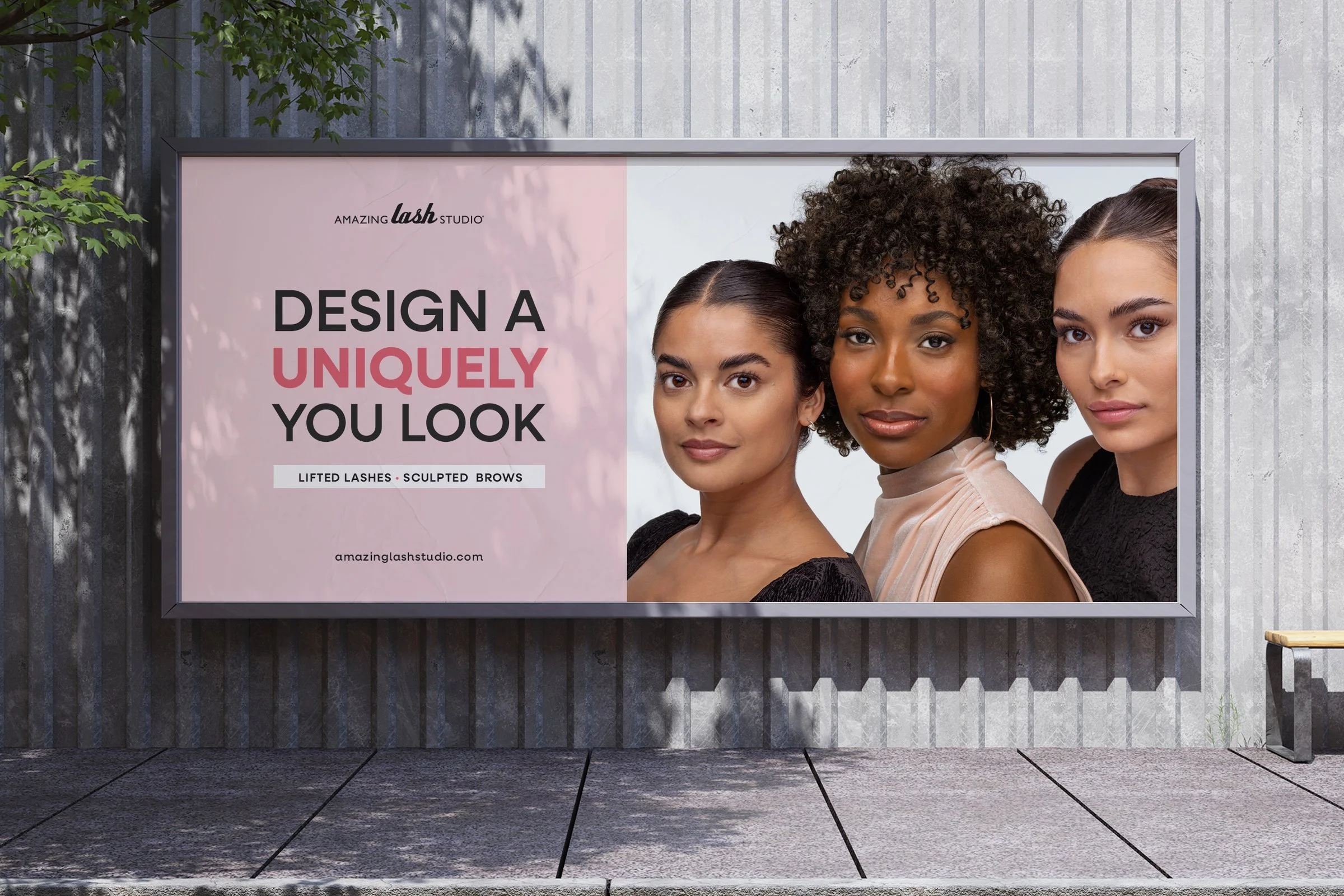 Amazing Lash Studio billboard: ‘Design a uniquely you look’ with three models