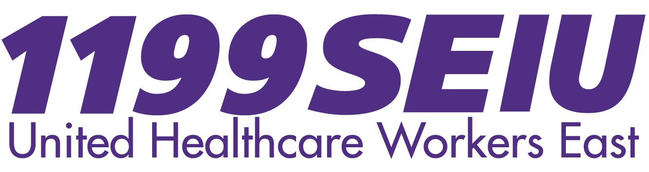 Logo for 1199SEIU United Healthcare Workers East in purple text.