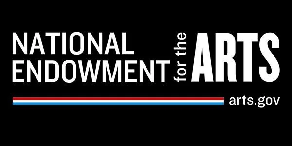 Logo of the National Endowment for the Arts with a black background and text in white and blue, including the website arts.gov.