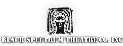 Logo of Black Spectrum Theatre Company Inc., featuring a stylized black face with bold lines and an African-inspired headpiece.