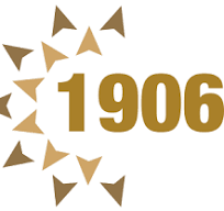 Gold numbers '1906' with gold triangle confetti around them.