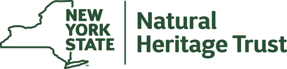 Logo of the New York State Natural Heritage Trust with a green outline of New York State.