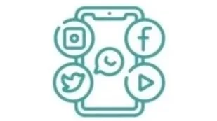 Smartphone surrounded by icons of social media platforms: Instagram, WhatsApp, Facebook, Twitter, and YouTube.