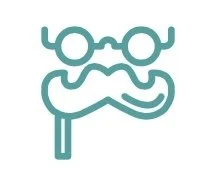 An abstract illustration of a person with a mustache and glasses.
