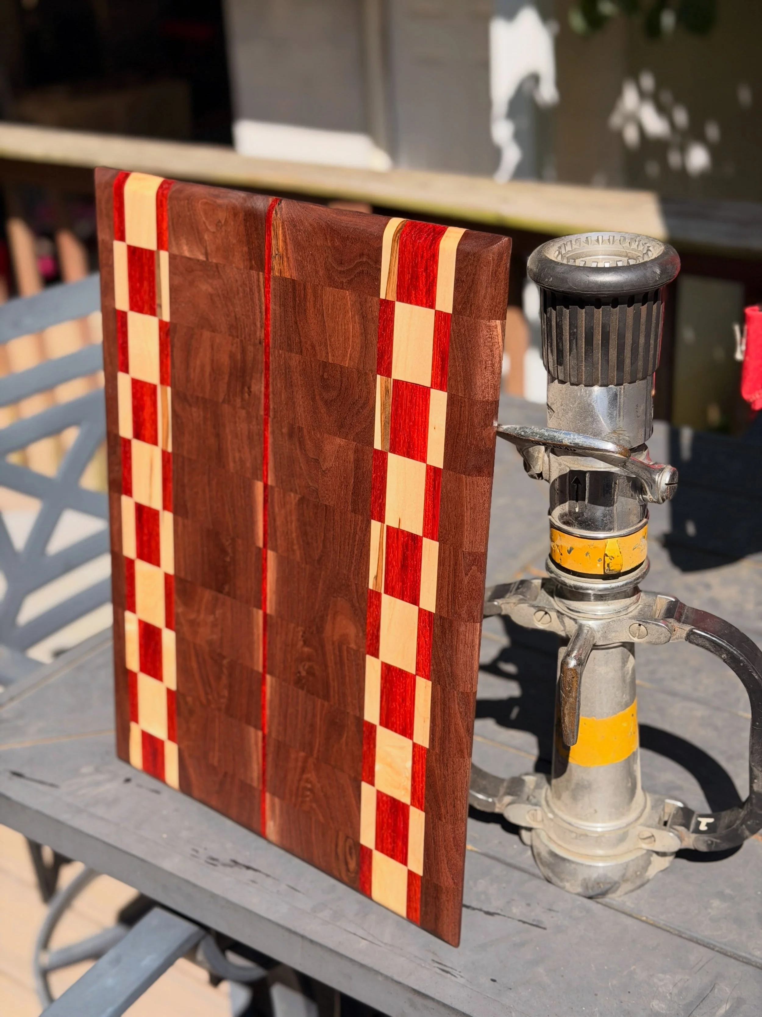 Big board, even bigger personality.

Made with Walnut, Ambrosia Maple, and Padauk 🪵🔥

Get it today using the link in my bio or shoot me a dm and claim it first!

#timberandflame #woodworking #cuttingboard #handmade #firefighterowned
