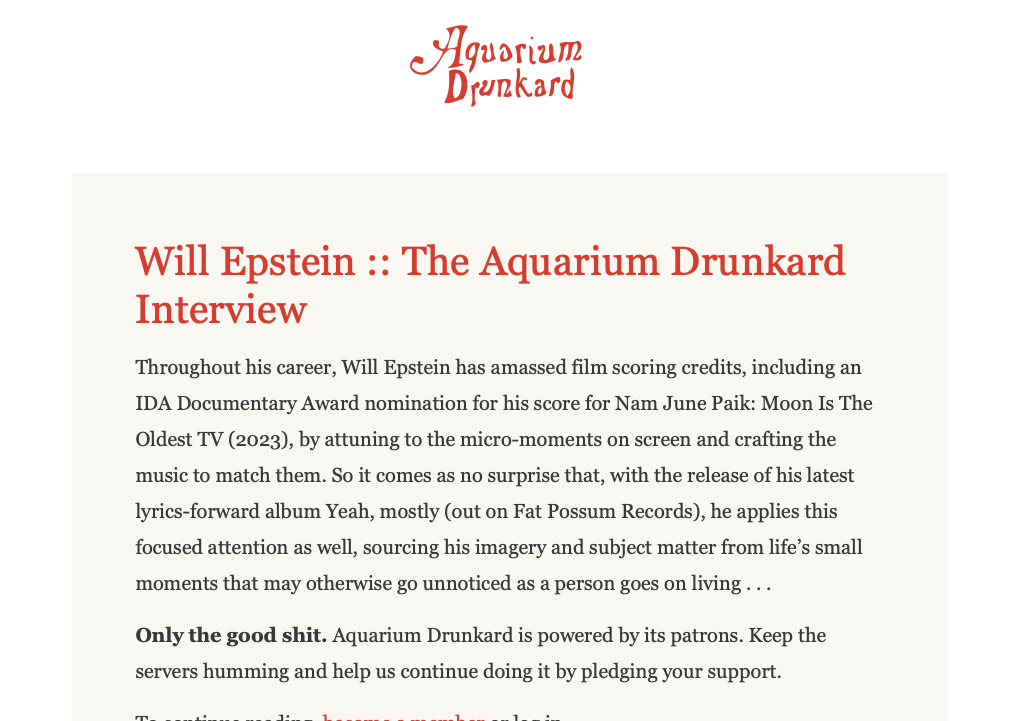 Will Epstein :: The Aquarium Drunkard Interview