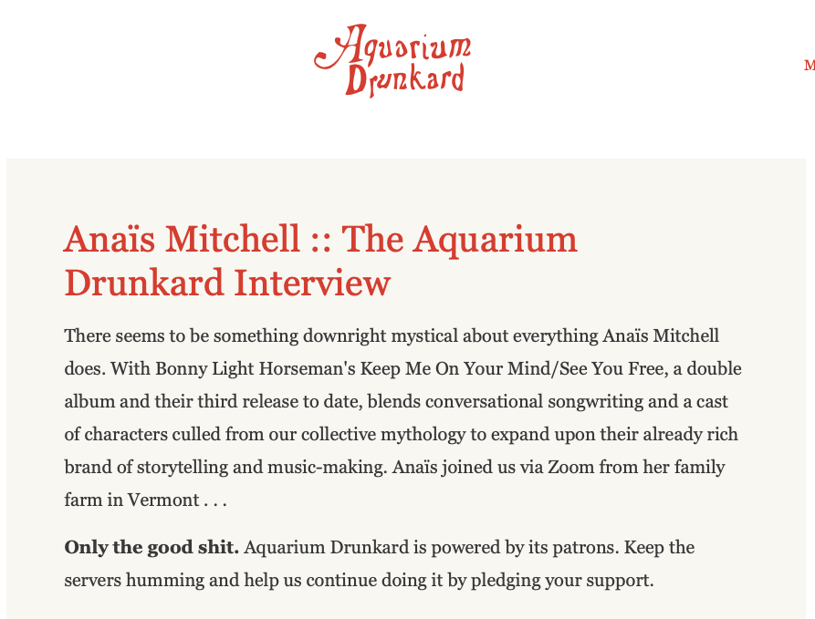 Anaïs Mitchell :: The Aquarium Drunkard Interview