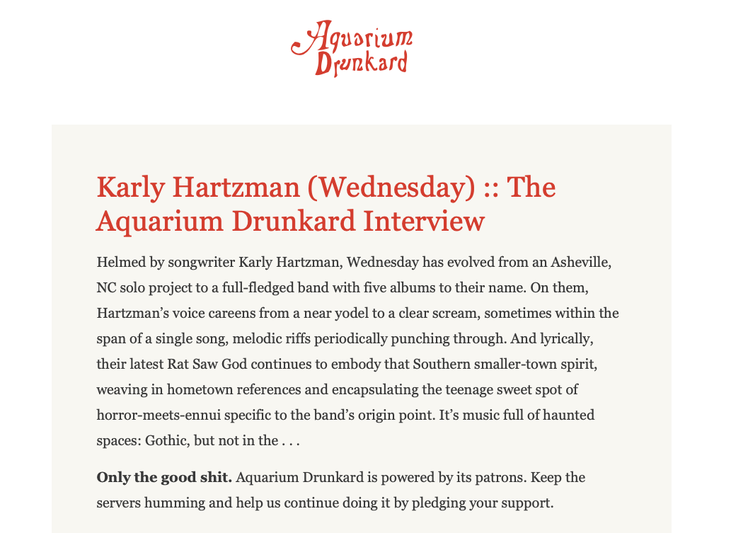 Karly Hartzman (Wednesday) :: The Aquarium Drunkard Interview