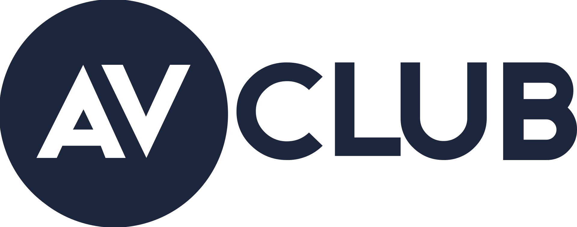 Logo of AV Club with a dark blue circle containing the letter A and V in black, followed by the word 'CLUB' in capital letters.