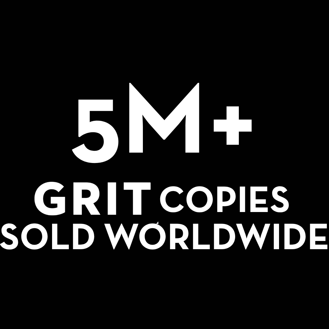Text stating '5M+ Grit Copies Sold Worldwide' on a black background.