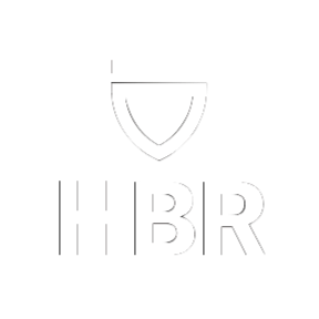Black background with a white shield logo and the letters 'HBR' below it, representing Harvard Business Review.