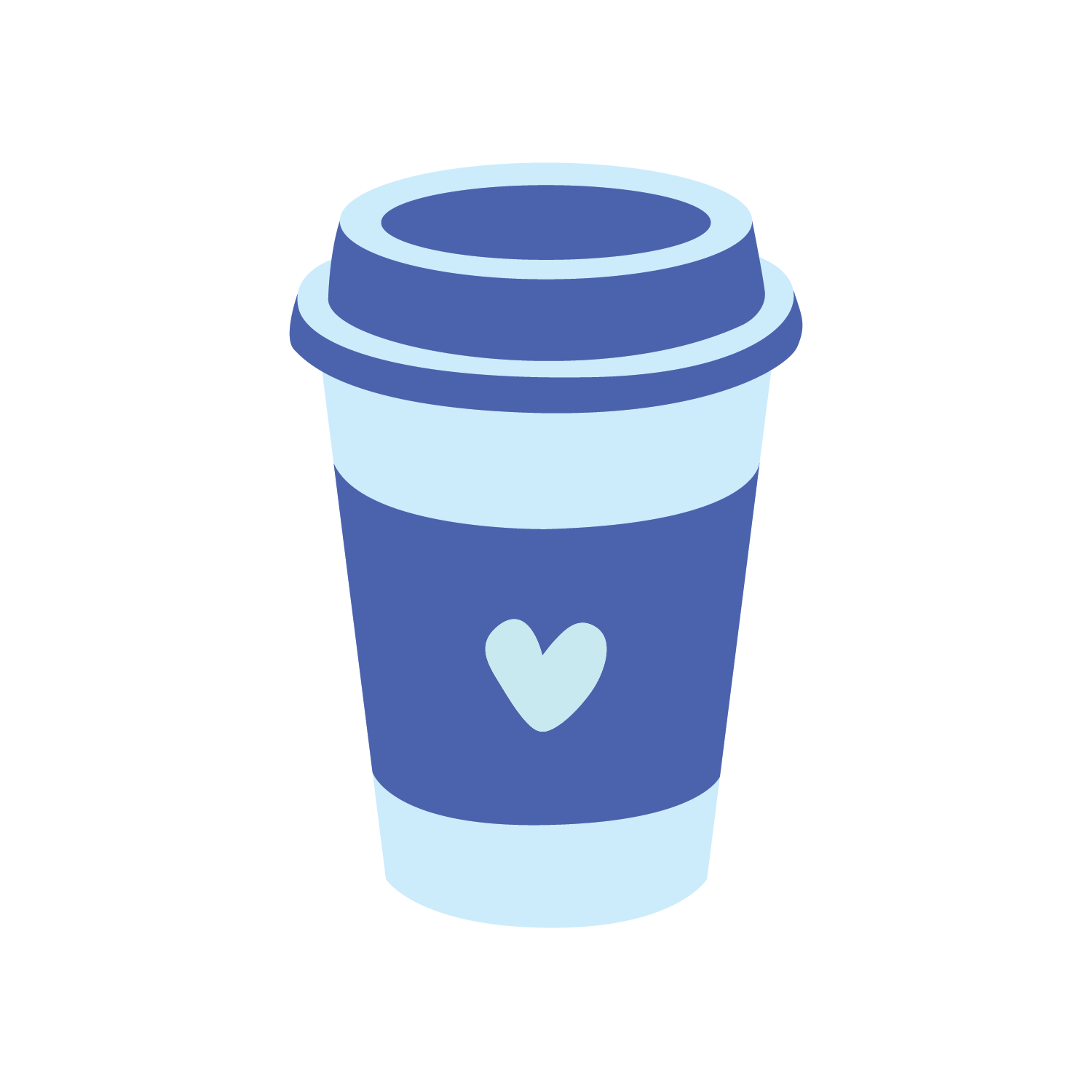 Illustration of a to-go coffee cup with a heart on it, in shades of blue.