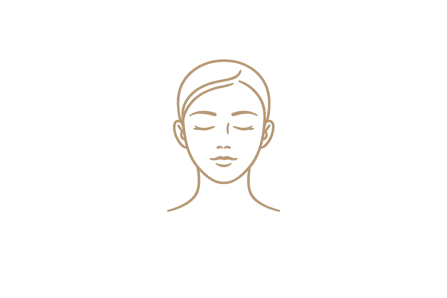 Minimalist line drawing of a woman with closed eyes, relaxed expression, and hair pulled back.