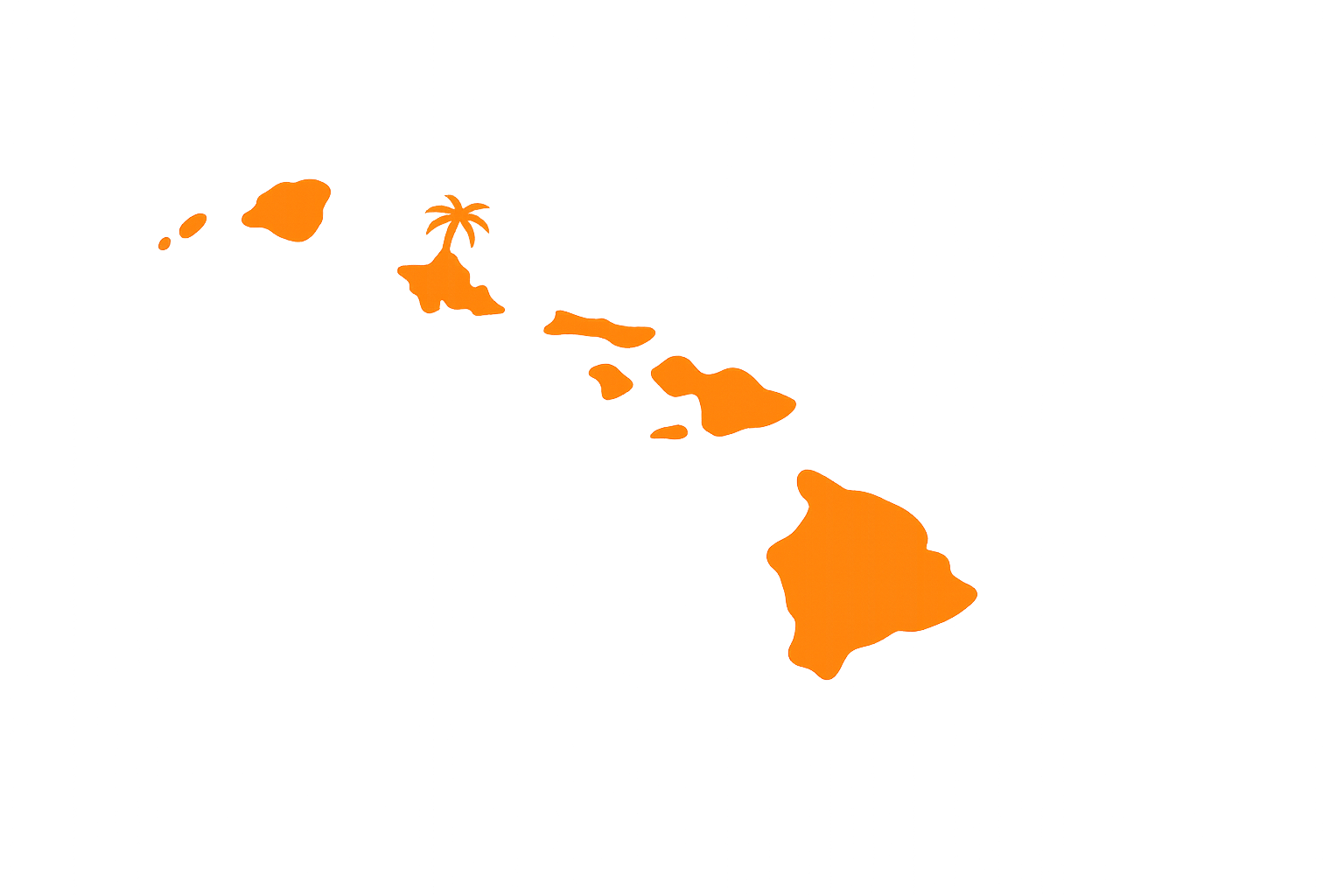 Map of the Hawaiian Islands with the islands highlighted in orange.