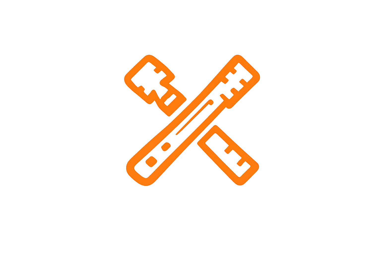 Orange icon of a crossed screwdriver and wrench on a black background.