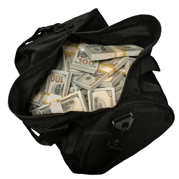 A duffel bag filled with prop money