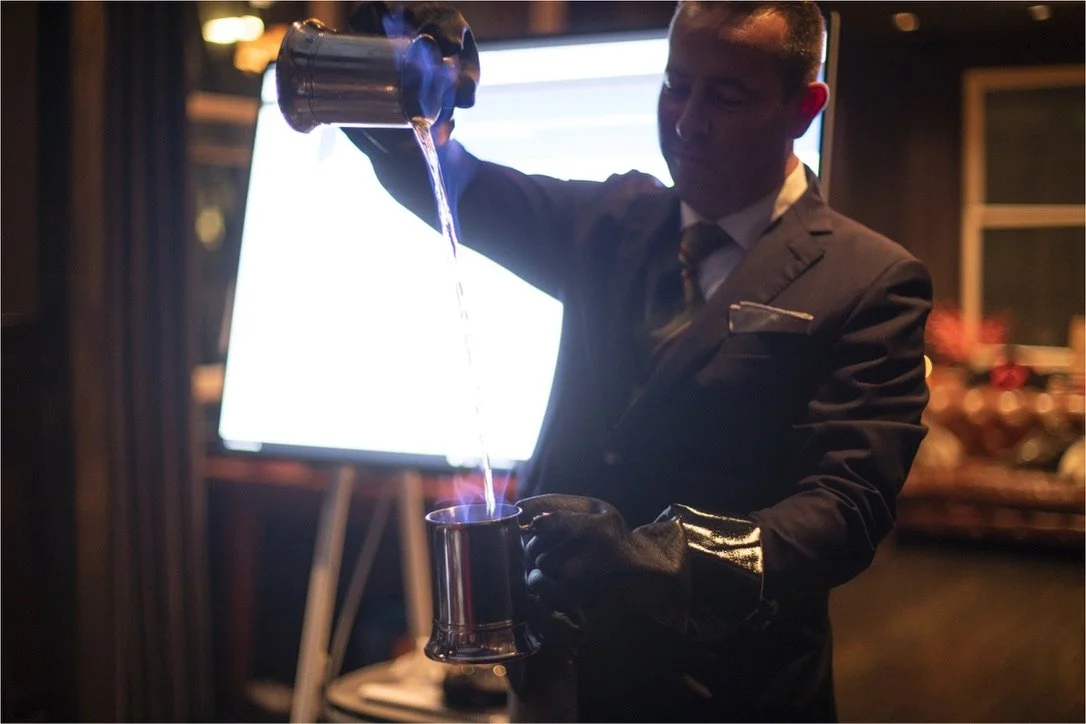 The making of a Blue Blazer, a cocktail whose recipe dates back 60+ years