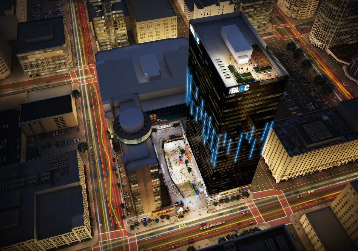 A rendering of the $400M redevelopment of The BLOC in downtown LA