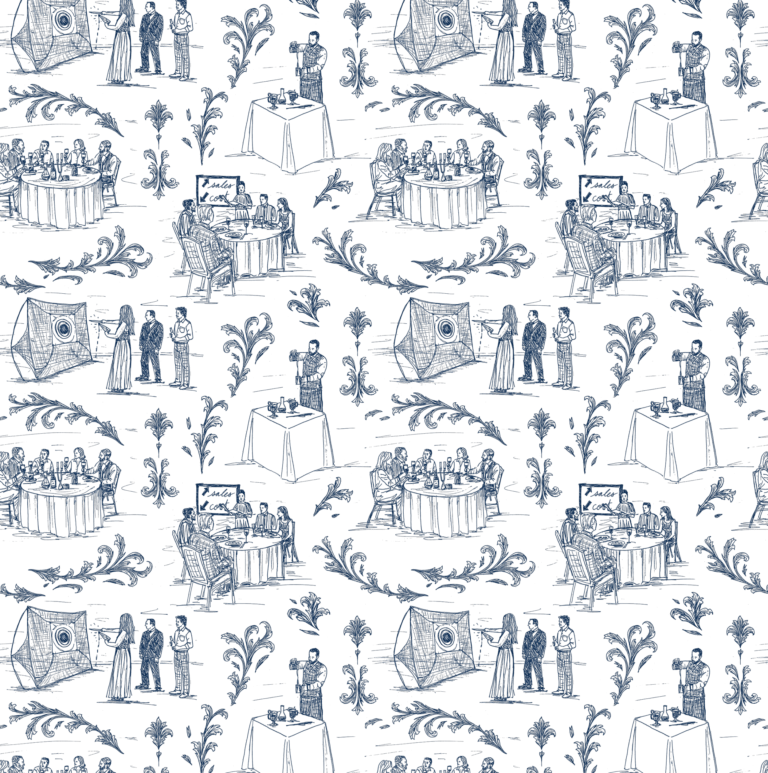 The Dinner-Led Growth toile, repeating