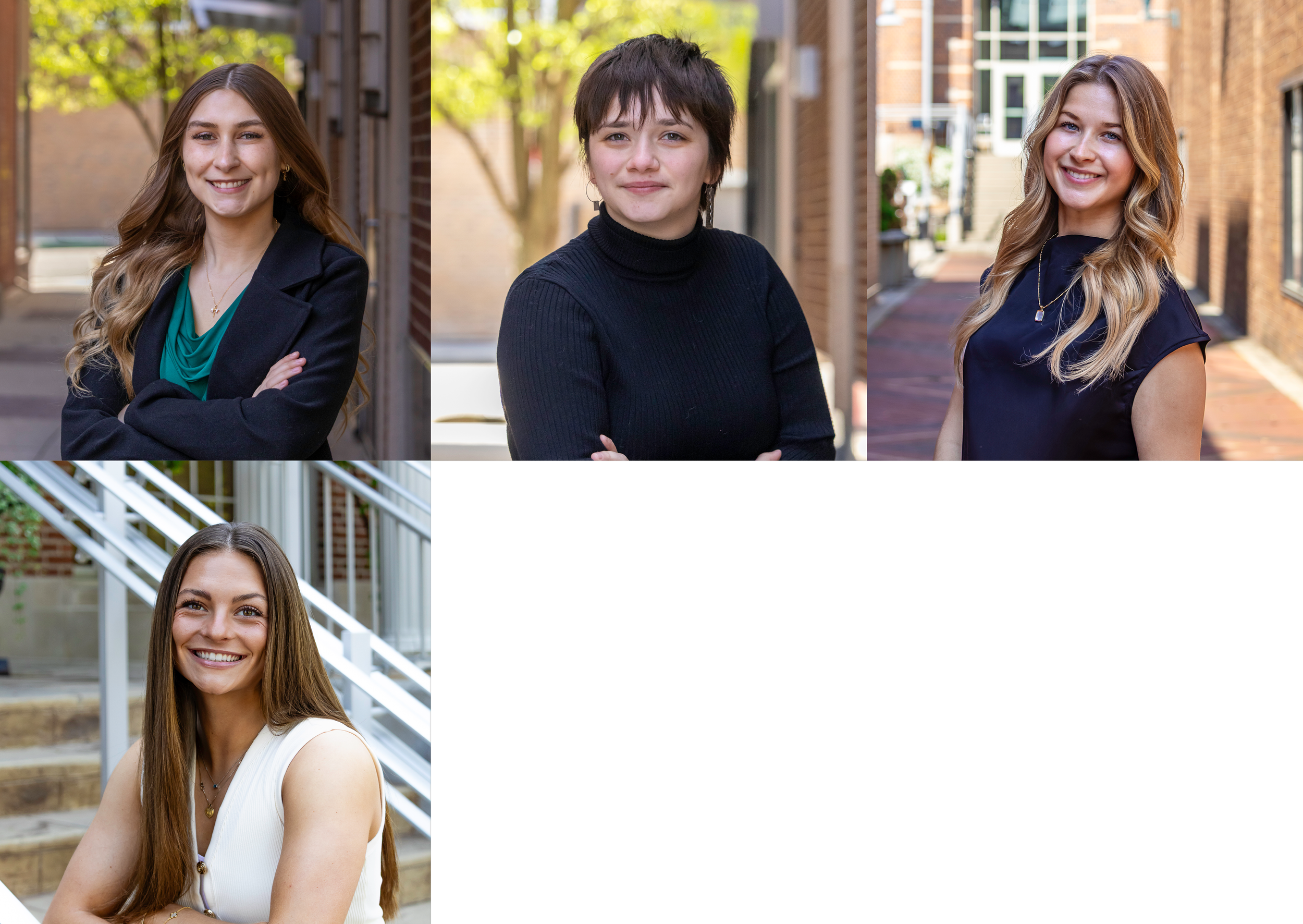 Interns of E.H. Goodman Architects. Composite of four women, smiling, with brick buildings and trees in the background.