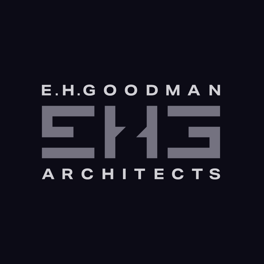 Logo for E.H. Goodman Architects with stylized dark background.