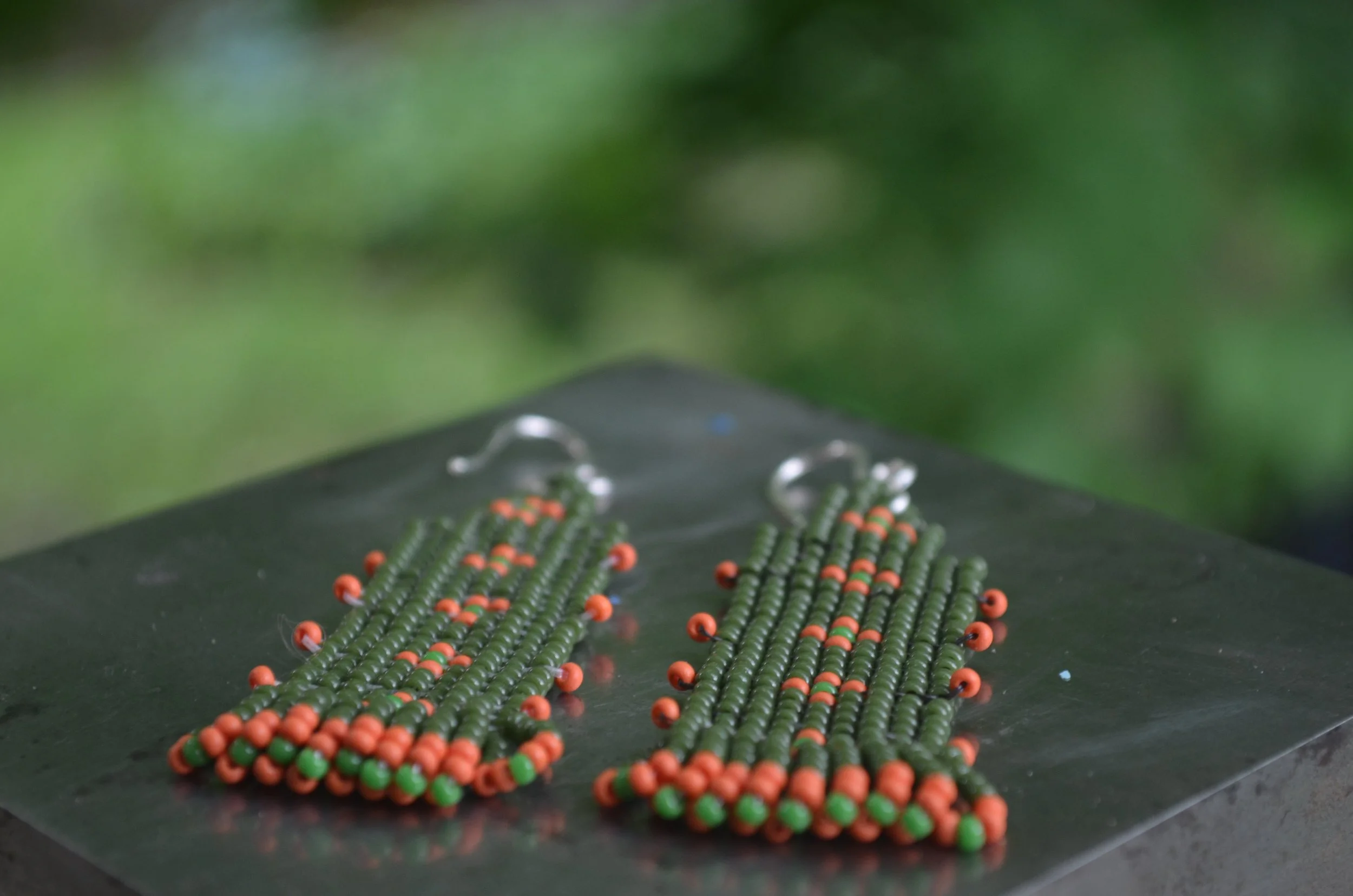 Forest and Hot Pink Beaded Earrings