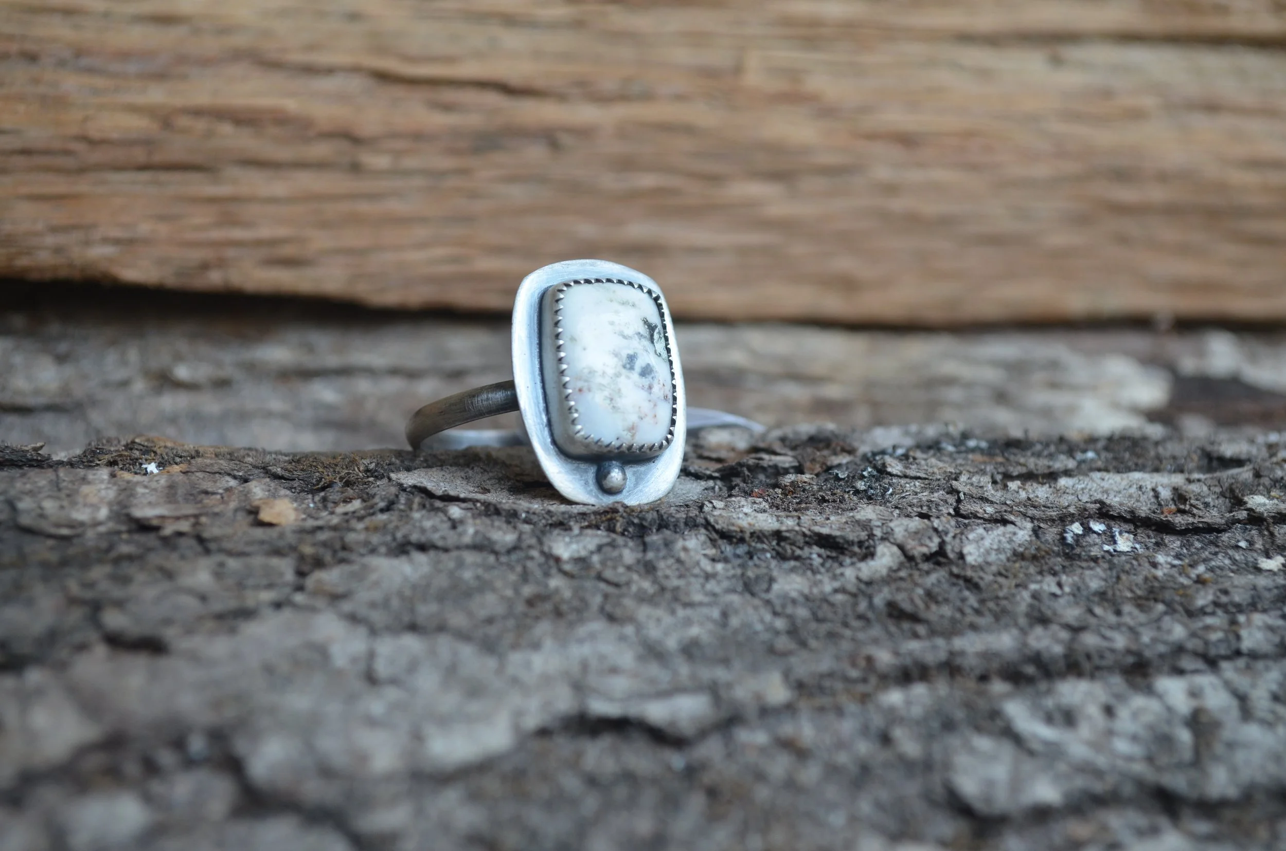 White Buffalo Turquoise Ring, size 9.5