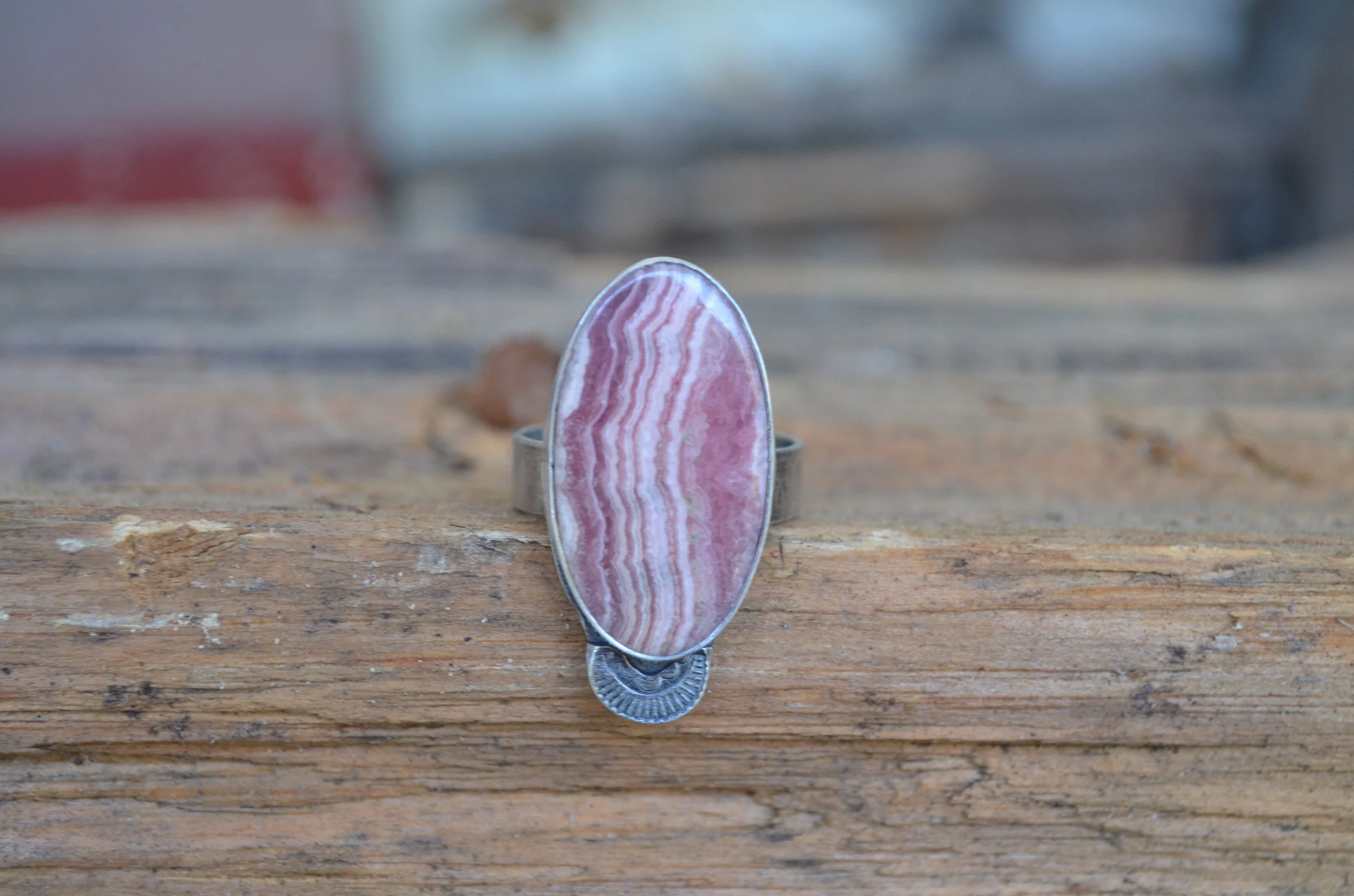 Pink Rhodochrosite Ring, size 10
