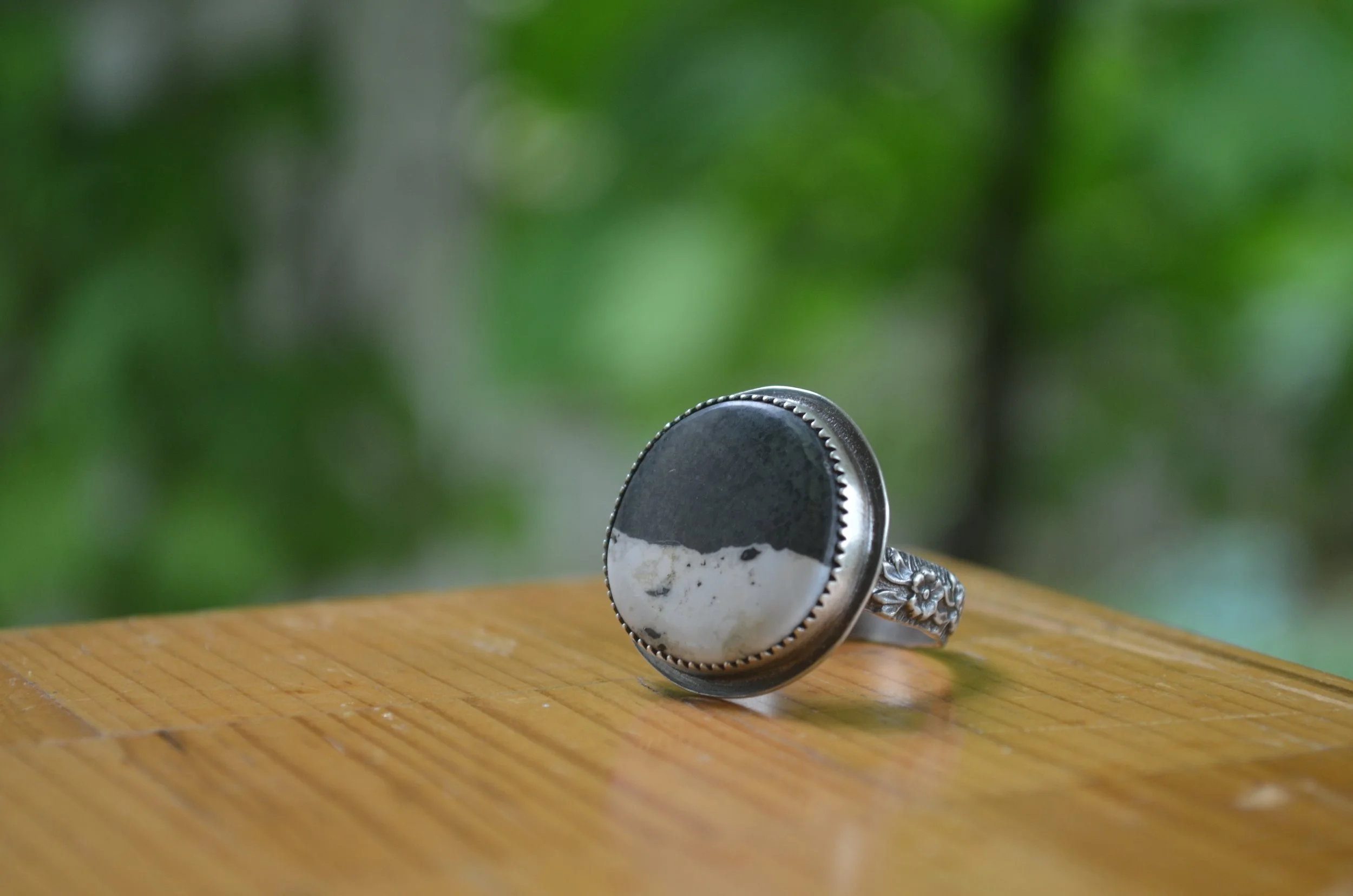 White Buffalo Turquoise Ring, size 9