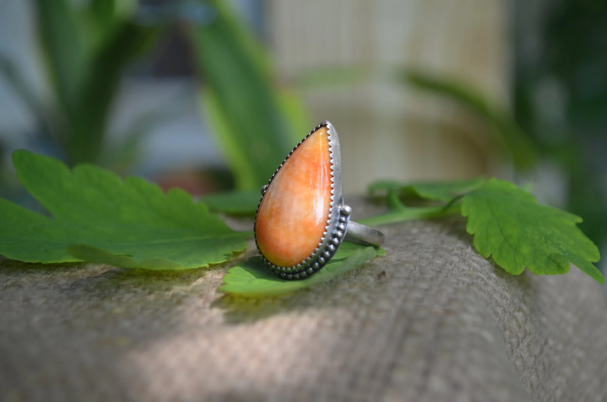 Orange Spiny Oyster Ring, size 7.5