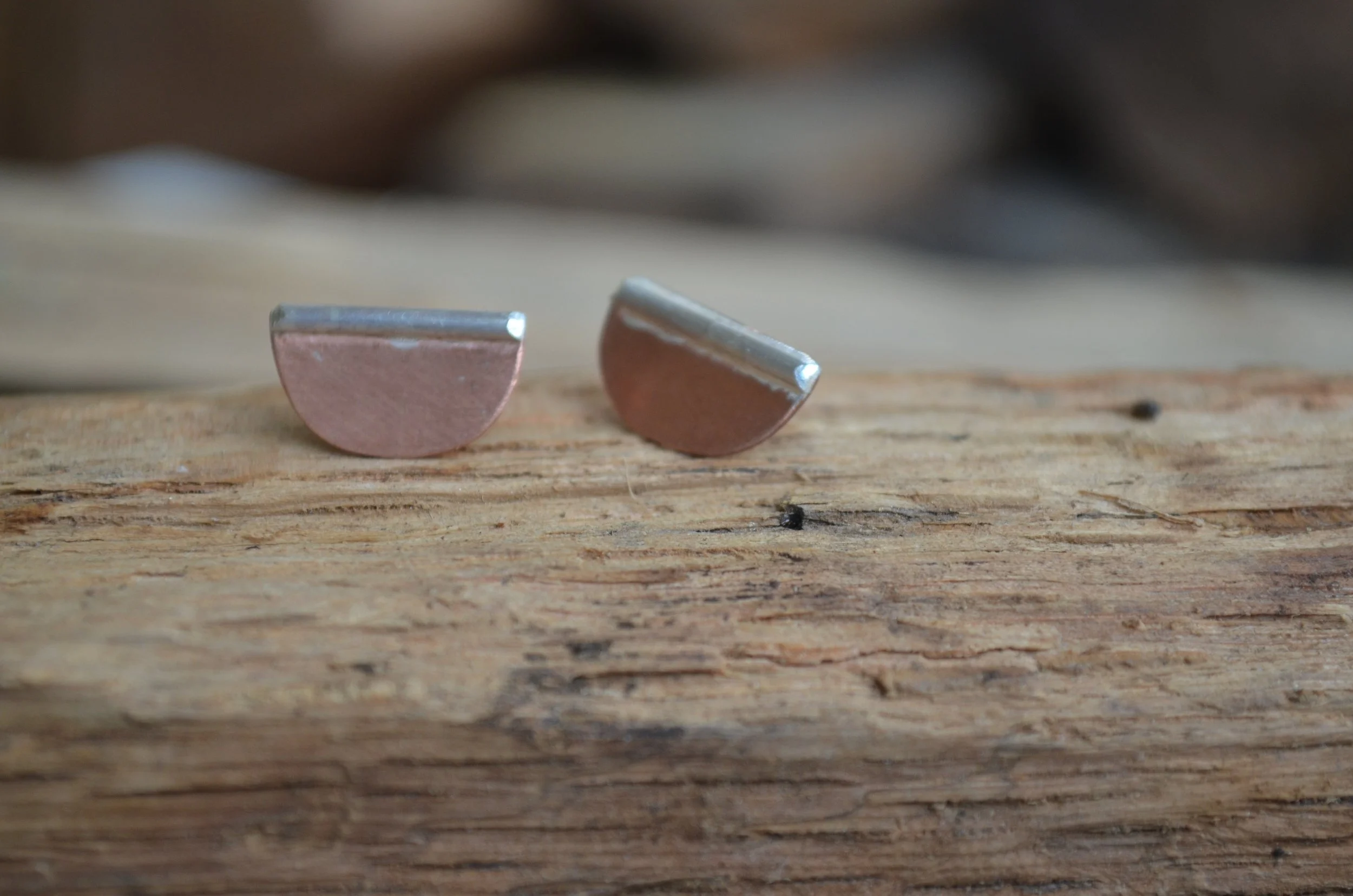 Copper and Silver Half-moon Stud Earrings