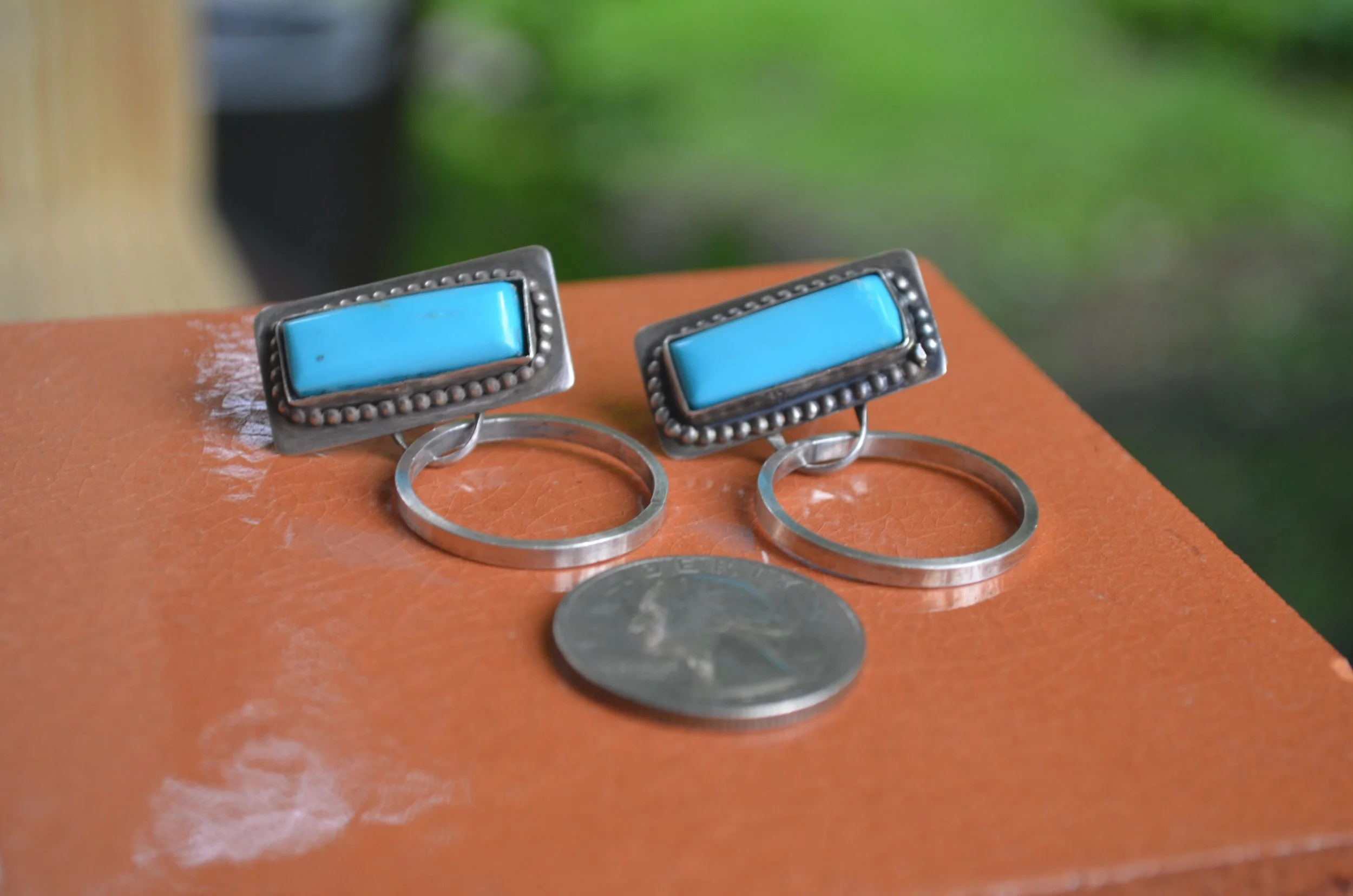 Rectangular Turquoise Hoops