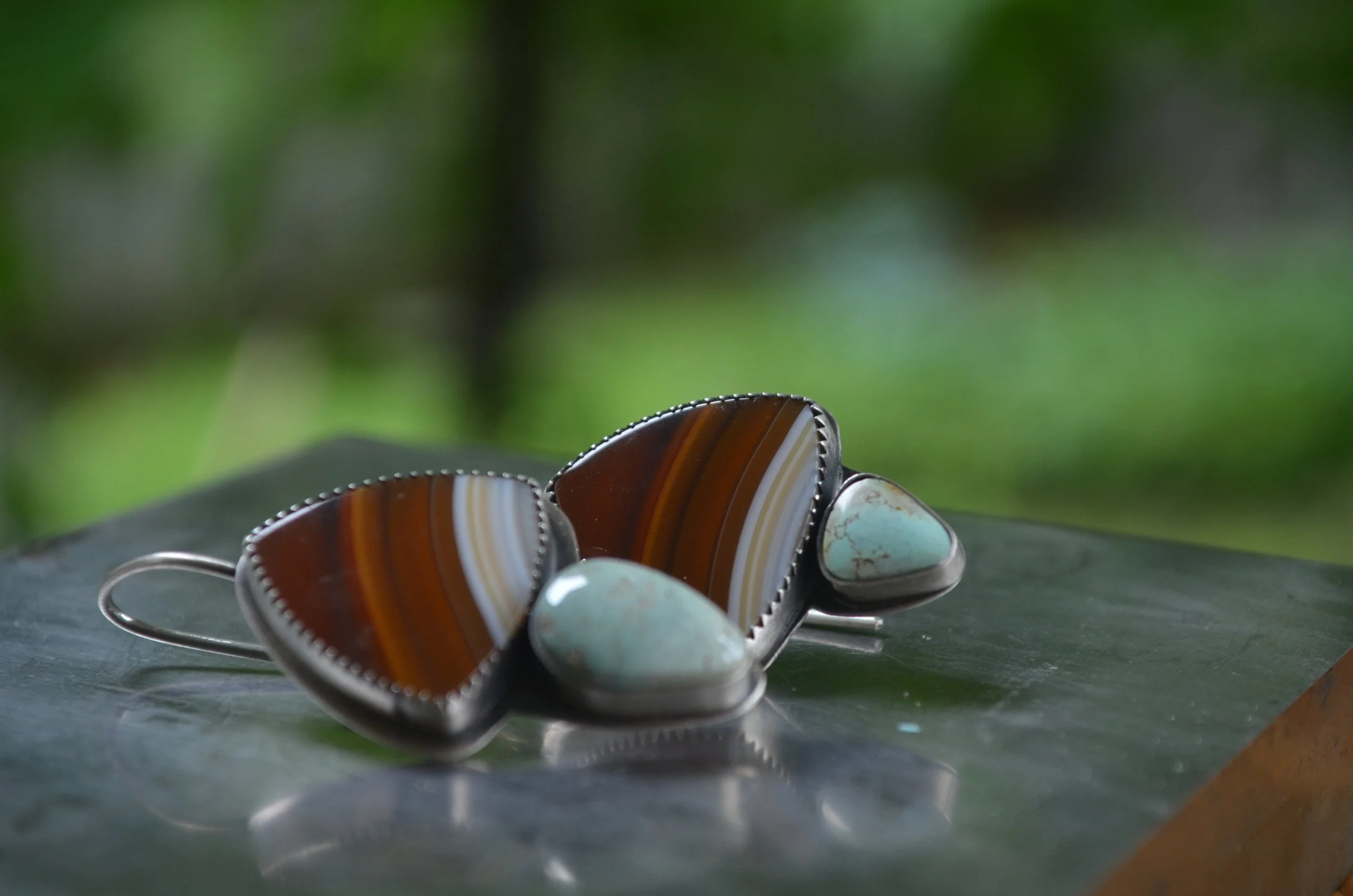 Agate and Turquoise Drop Earrings