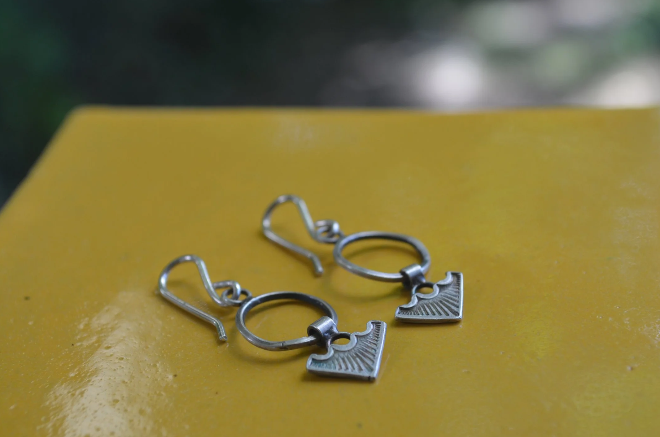Hand Stamped Circle Dagger Earrings