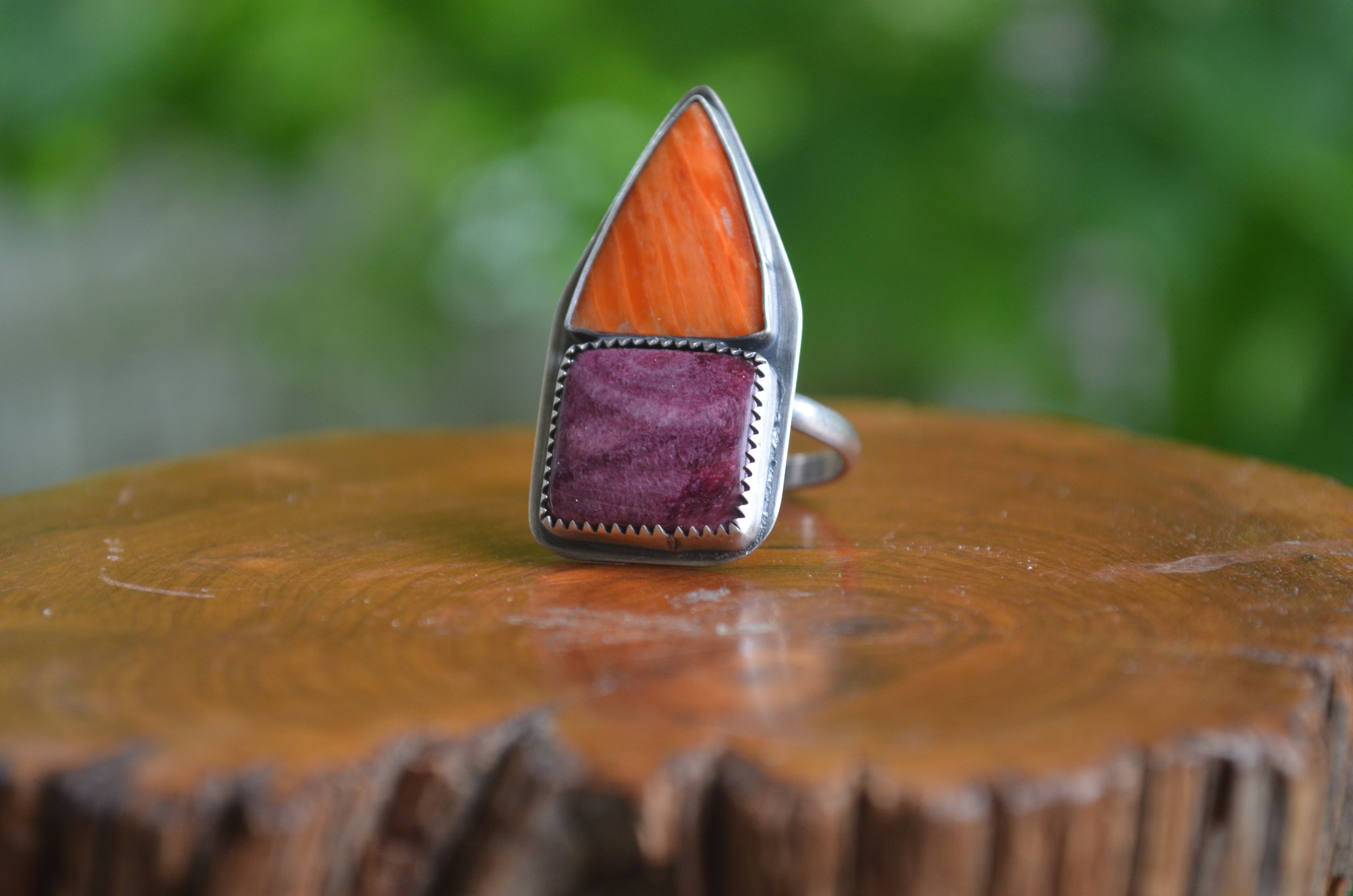 Purple and Orange Spiny Oyster Ring, size 9.5