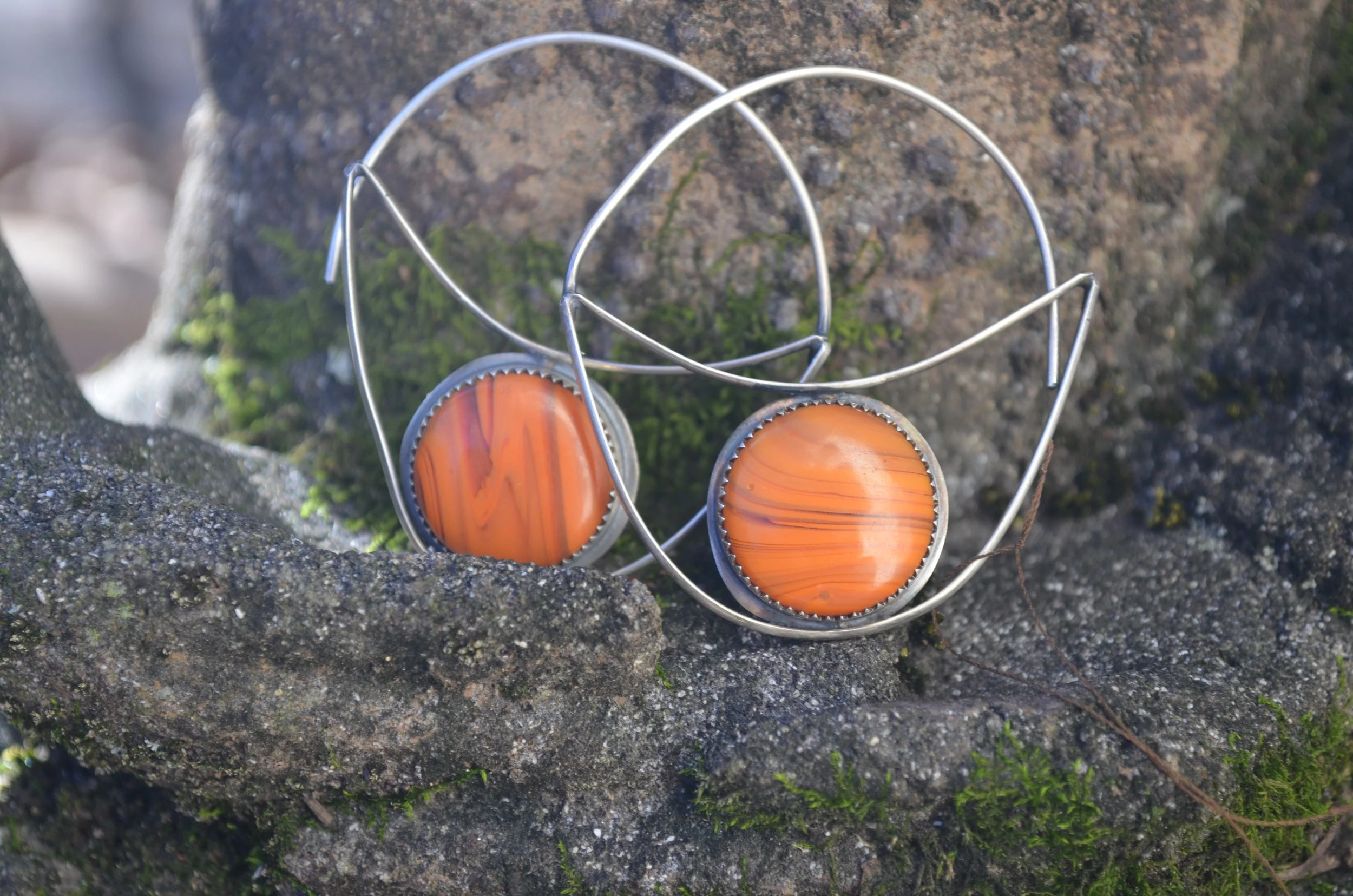 Orange Spiny Oyster Round Earrings