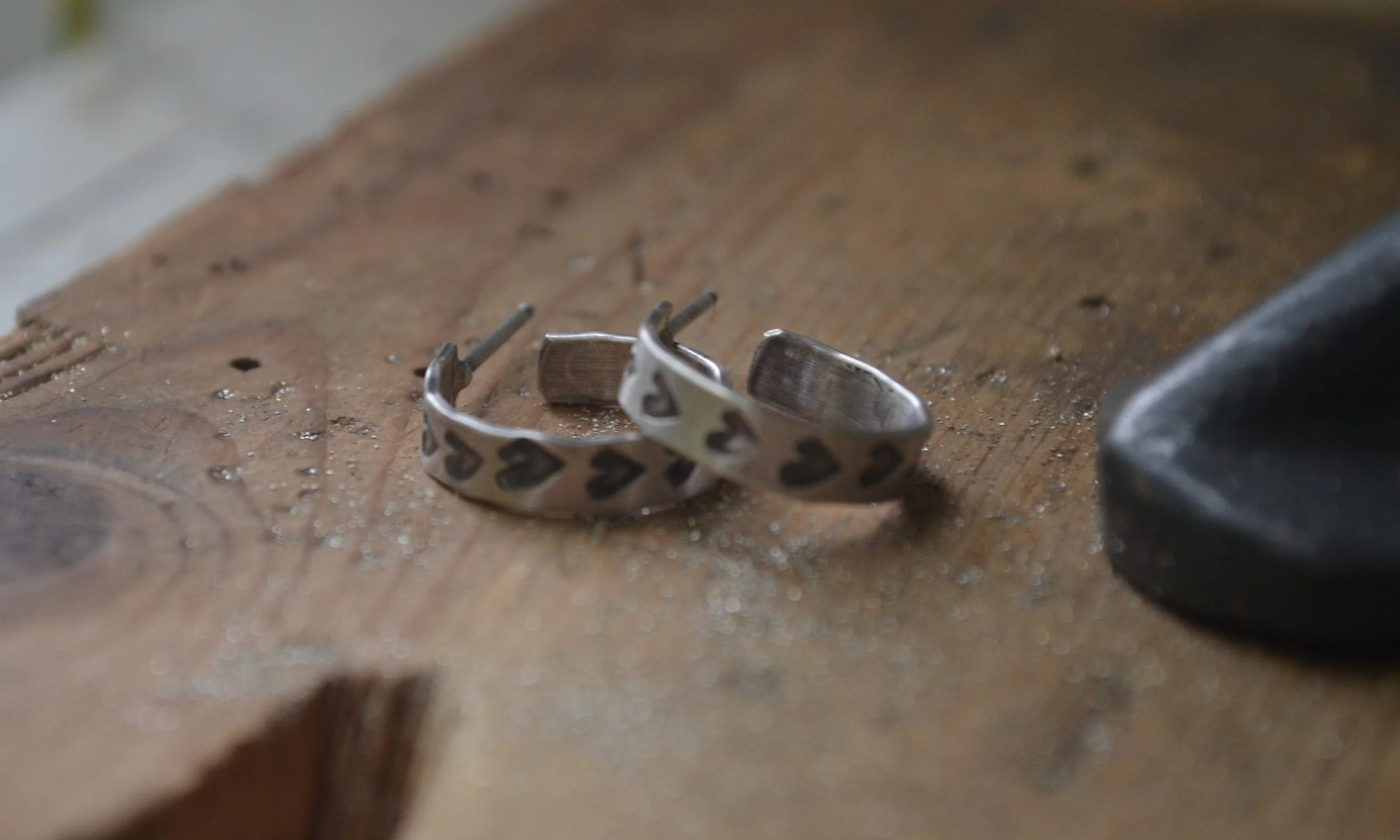 Hand stamped Heart Hoop Earrings