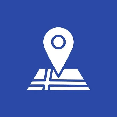 an icon of a map and pin graphic in it