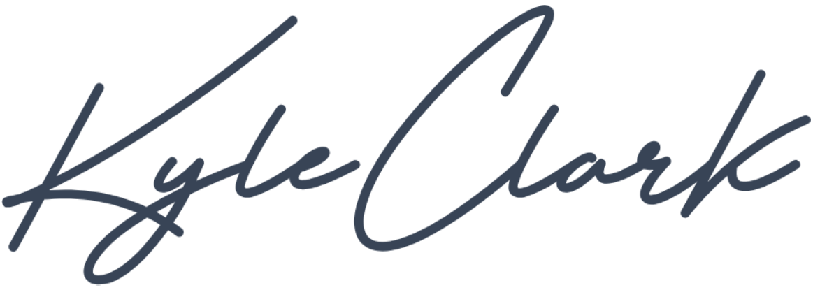 Signature-style logo of the name 'Kylie Clark' in dark blue cursive font.