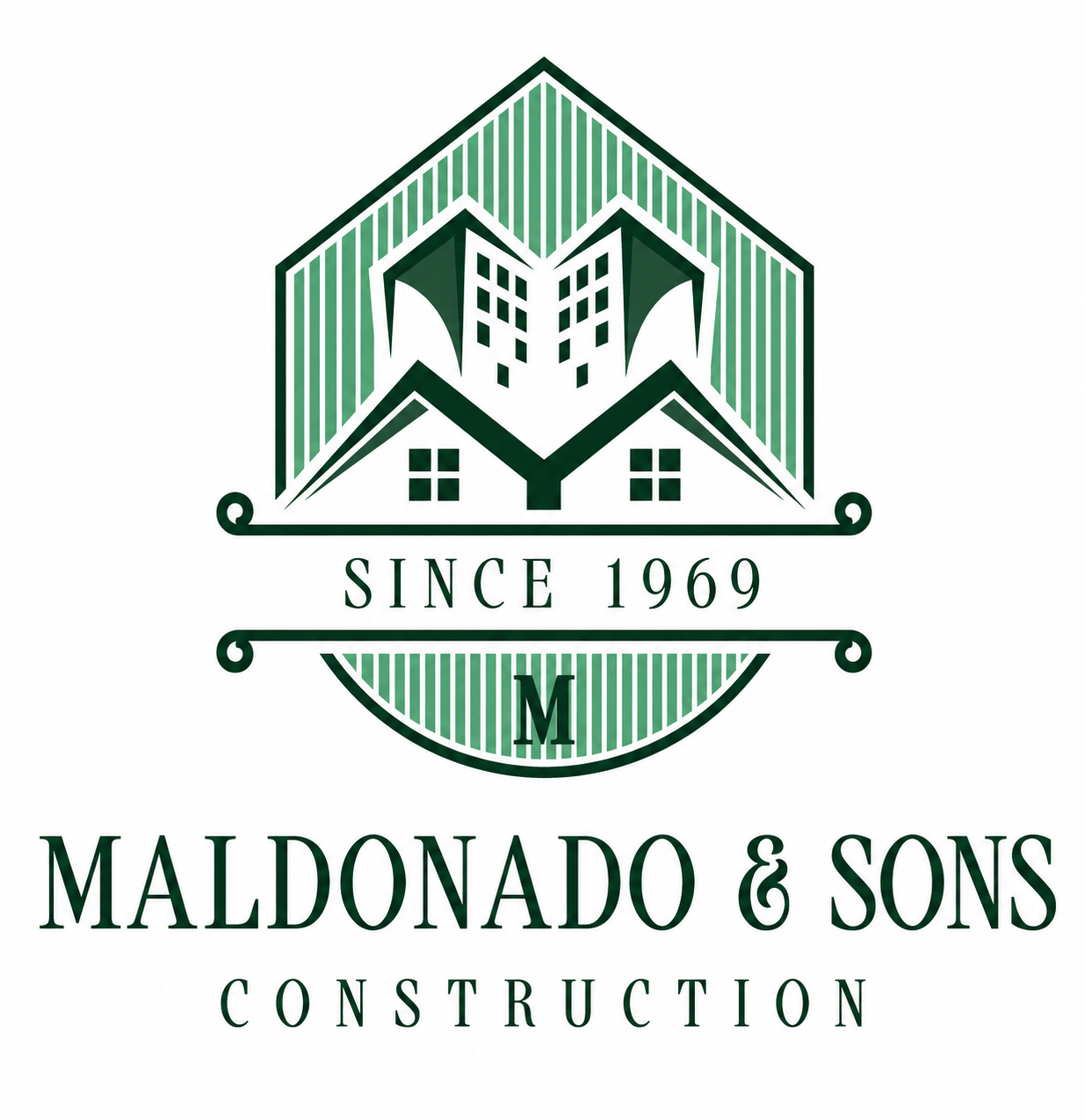 A logo for Maldonado & Sons Construction featuring a house and high-rise buildings, with the text 'Since 1969' and 'Maldonado & Sons Construction'.