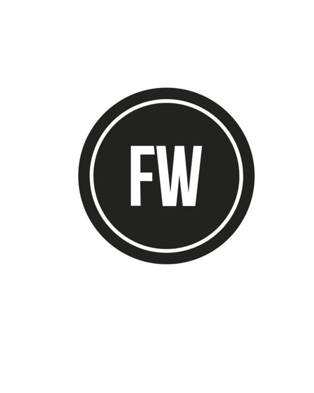 A black circular logo with white border and the letters 'FW' in white center.