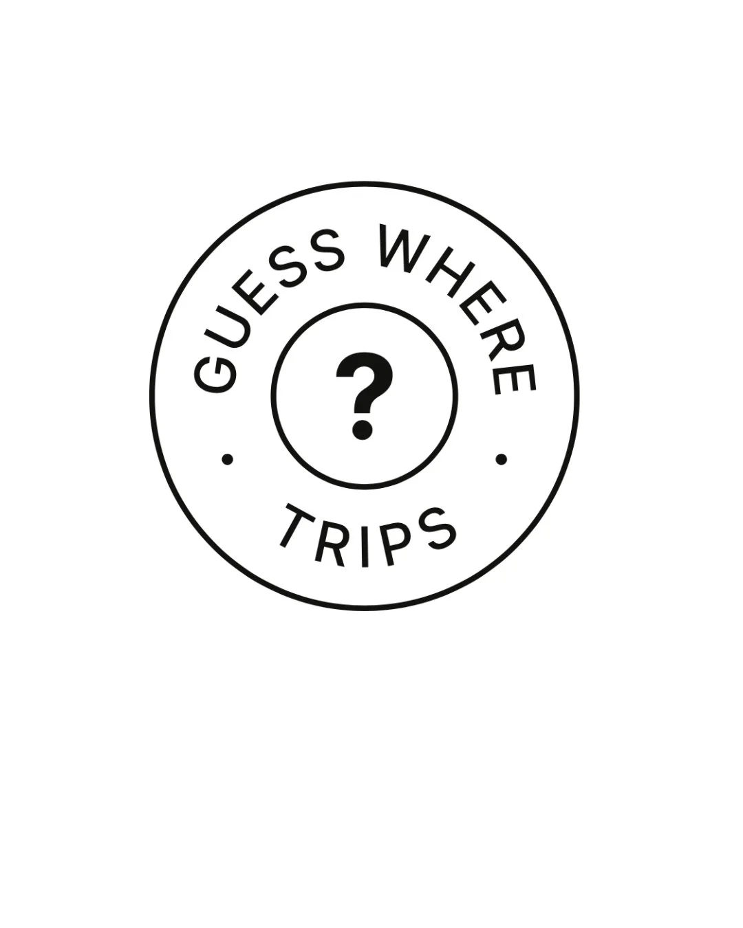 A circular logo with the text 'Guess Where Trips' around the circle and a question mark in the center.