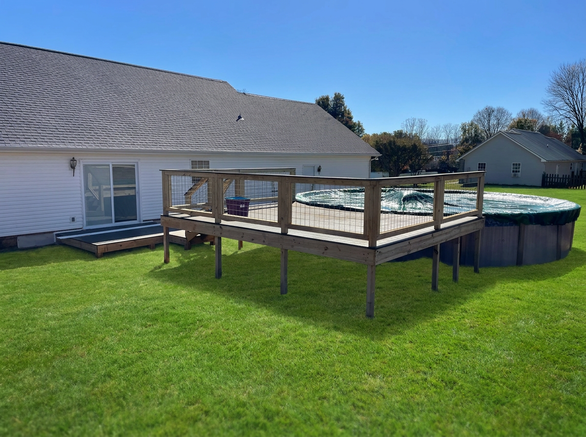 Small patio to raised pool deck
