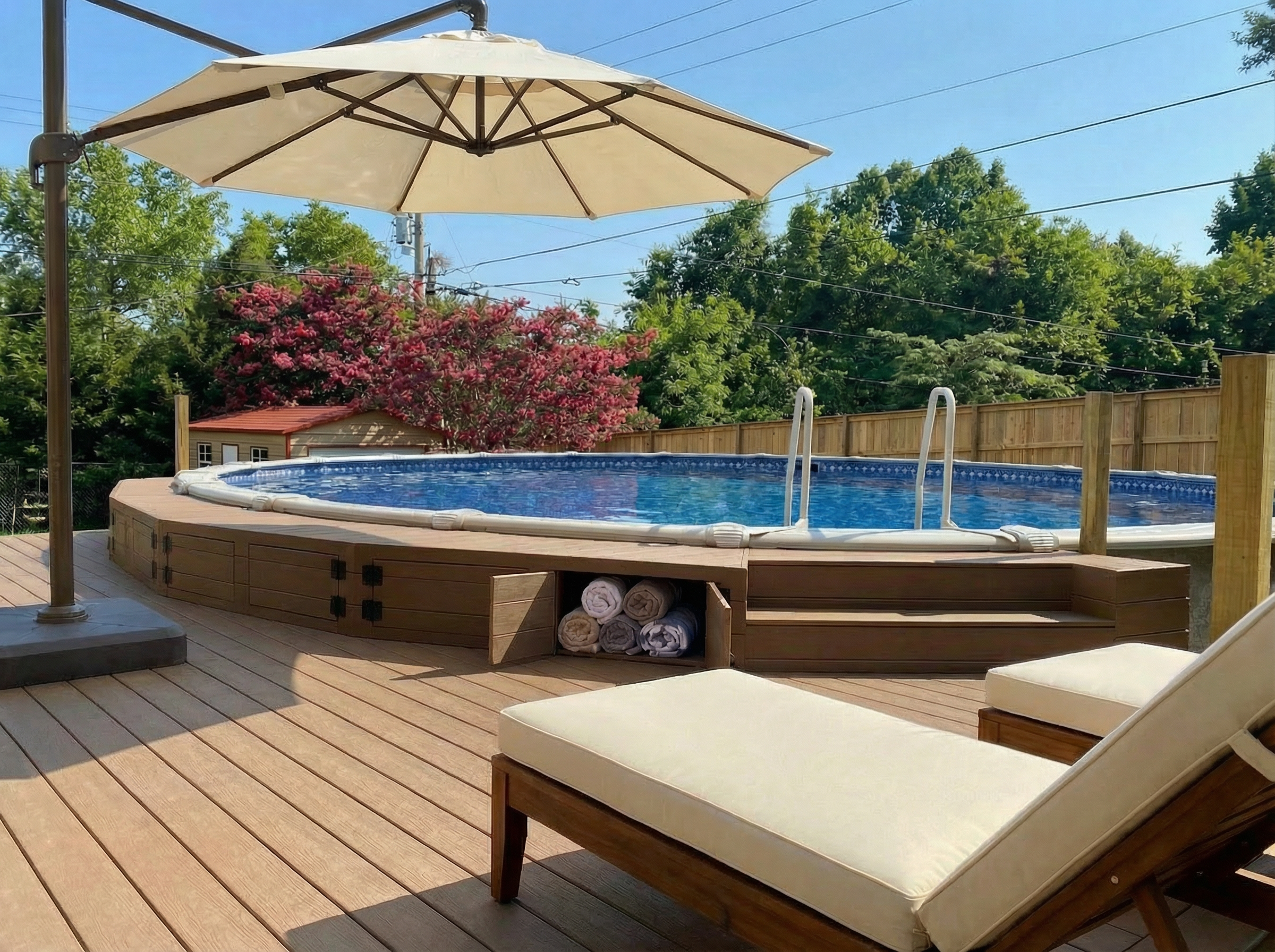 Pool deck with storage