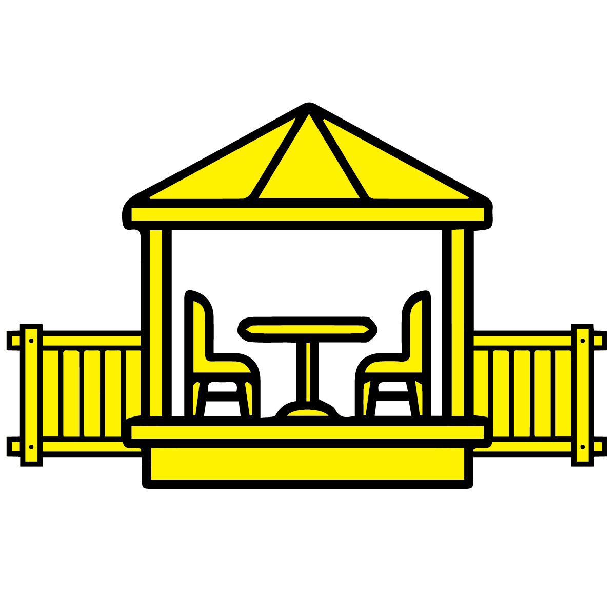 Digital illustration of a yellow wooden fence or gate with black outlines on a black background.