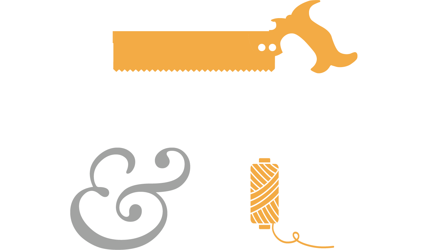 Sawdust & Lint Logo with a saw and spool