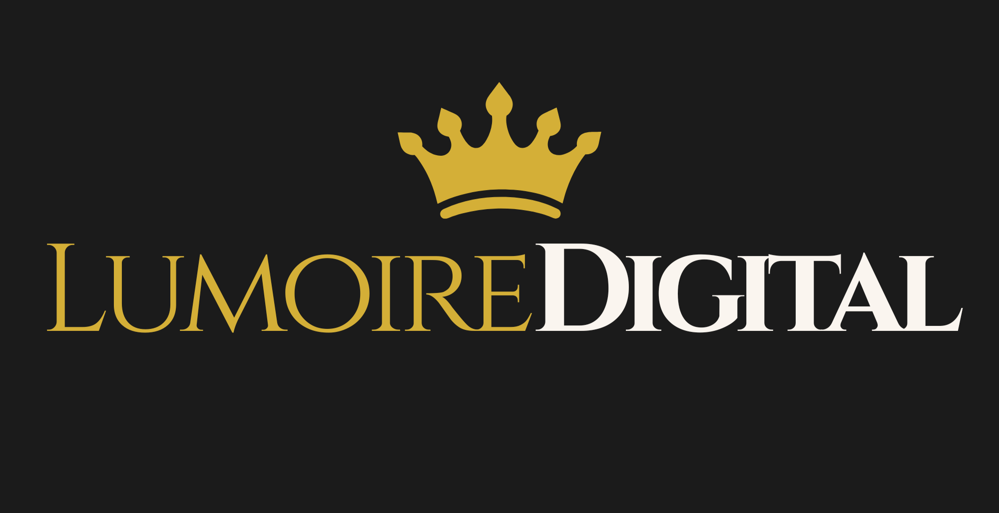 Black background with gold crown above the words 'LUMORE DIGITAL' in gold and white text.